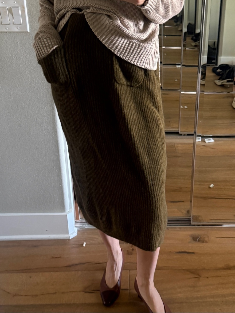 Women's boboutic Rib-Knit Midi Skirt in Olive